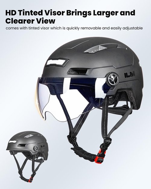 ILM Adult Bike Helmet - USB Rechargeable LED Lights | Removable Goggles for Men & Women
