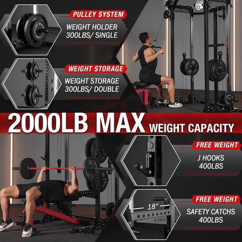 Mikolo Power Cage - 2000LB Power Rack with Dual Pulley System | Multi-Function Home Gym Machine