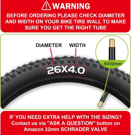**Skiennix Fat Tire Tubes - Durable 20"/26" E-Bike Bicycle Tubes with AV 32mm Schrader Valve | Includes 2 Tire Levers**