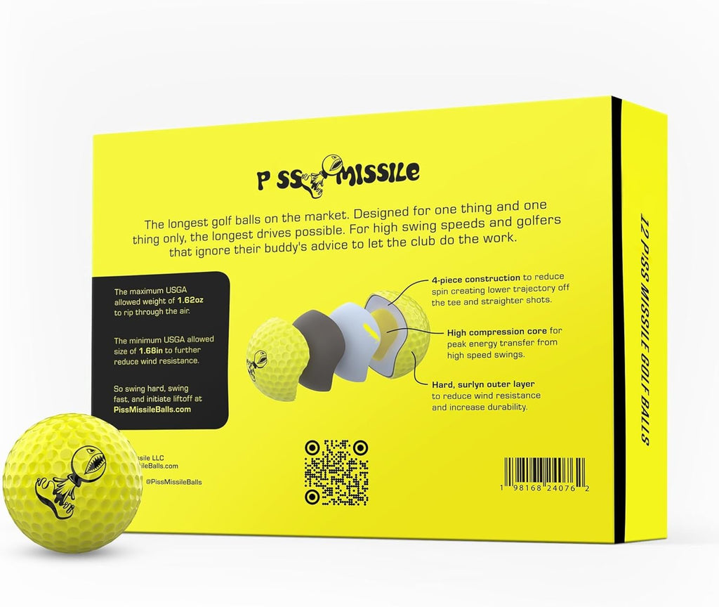 P*ss Missile Golf Balls - 4-Piece Design with Surlyn Cover for Lower Spin & Better Trajectory
