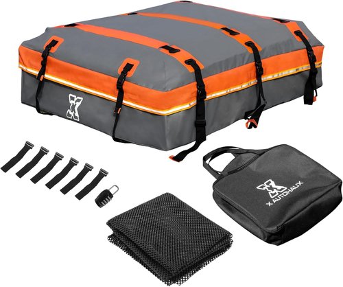 AUTOHAUX Waterproof Car Roof Bag - 15 Cubic Feet Cargo Carrier with Anti-Slip Mat & 6 Door Hooks | Gray