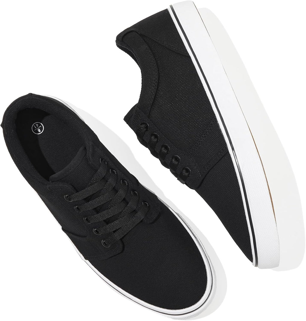 BENPAO Men's Casual Sneakers - Stylish Low Top Lace-Up Canvas Shoes in White and Black