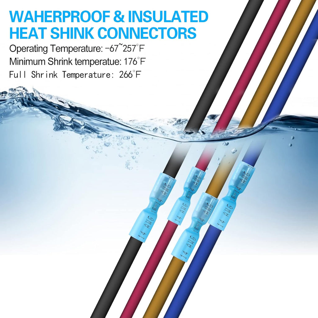Skiennix Waterproof Heat Shrink Quick Disconnect Connectors - 100 PCS Female Spade Connectors for Marine & Automotive (Blue)