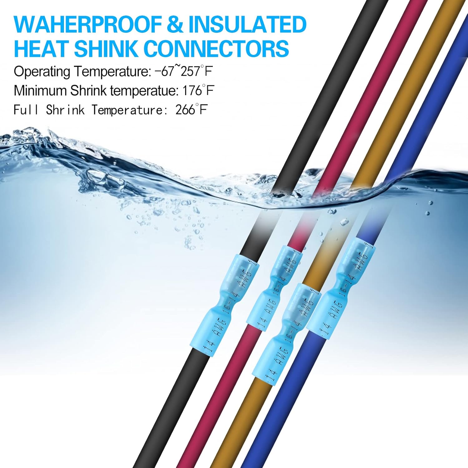 Skiennix Waterproof Heat Shrink Quick Disconnect Connectors - 100 PCS Female Spade Connectors for Marine & Automotive (Blue)