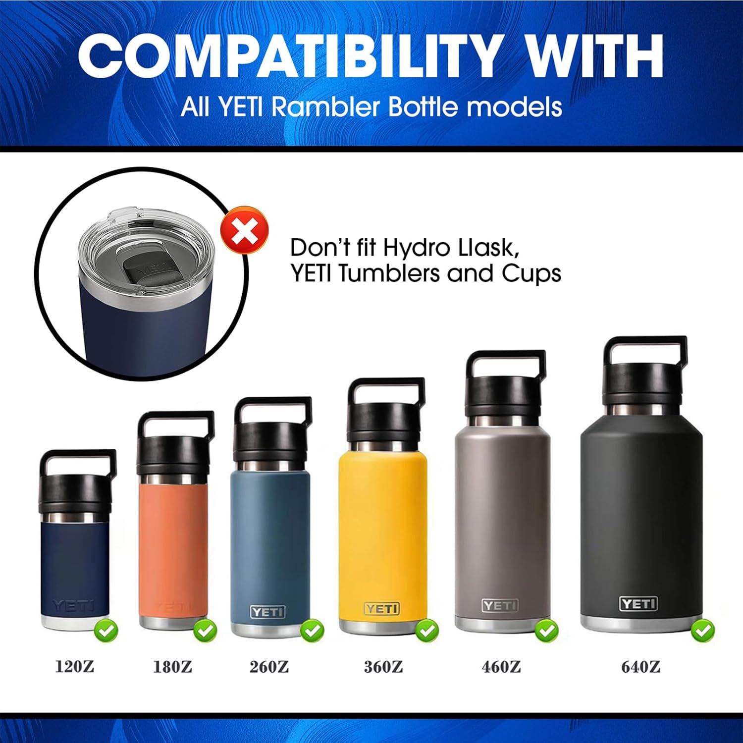 YETI Chug Replacement Lid Cap - Compatible with 18oz, 26oz, 36oz & 64oz Rambler Bottles