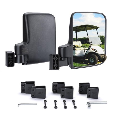 KEMIMOTO No Drilling Golf Cart Side Mirrors, Universal Rear View Mirror for 0.75"-1.25" Square Rail, Folding Design Compatible with EZGO, Club Car, Drive2, ICON, Black