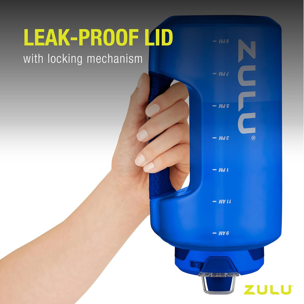 ZULU Goals 64oz Half Gallon Water Bottle - Leak Proof, Time Marker & Straw | Grey Reusable Jug for Gym & Outdoors
