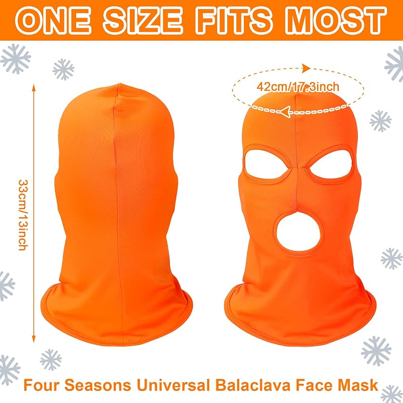 Seematn 8-Pack Full-Face Ski Masks with 3 Holes - UV Face Cover Neck Gaiter in Black, White, Yellow, Green, Pink, Rose, Red & Orange