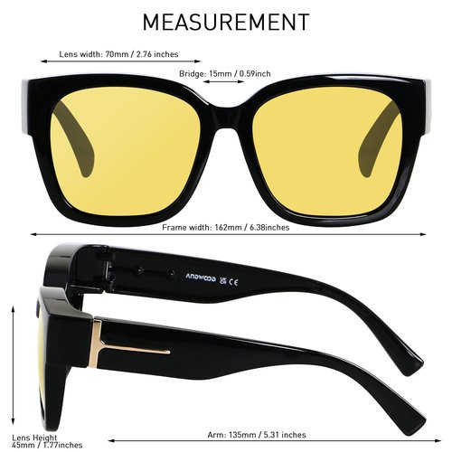 ANDWOOD Night Vision Driving Glasses Fit Over Eyeglasses for Women Men Polarized Nighttime Glasses Anti Glare Yellow Lens