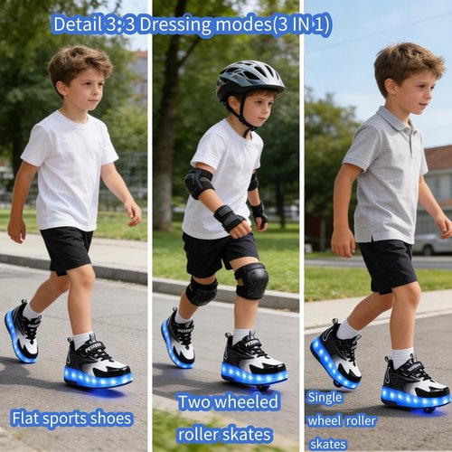 Ehauuo Unisex Roller Shoes Kids Sparkling Wheels Shoes Girls Light up Roller Skates Sneakers Boys Rechargeable Flashing Sneakers for Gift