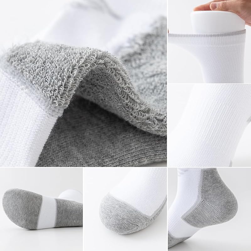 JOYNÉE 5/10 Pairs Men’s Lightweight Athletic Crew Socks – Cushioned Breathable Long Socks White (5 Pairs) Large