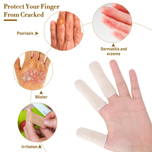 Geyoga 50 Pieces Cotton Finger Cots Finger Toe SleevesThumb Protector Fingertips Protective Cushion, Moisture Wicking (5 cm/ 2 Inch, 7.6 cm/ 3 Inch)