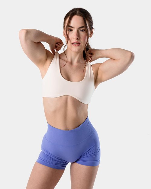 Kamo Fitness Cleo Scoop Neck Wireless - Double Lined Minimal Yoga Bralette | Low Impact Sports Bra (Gardenia, M)