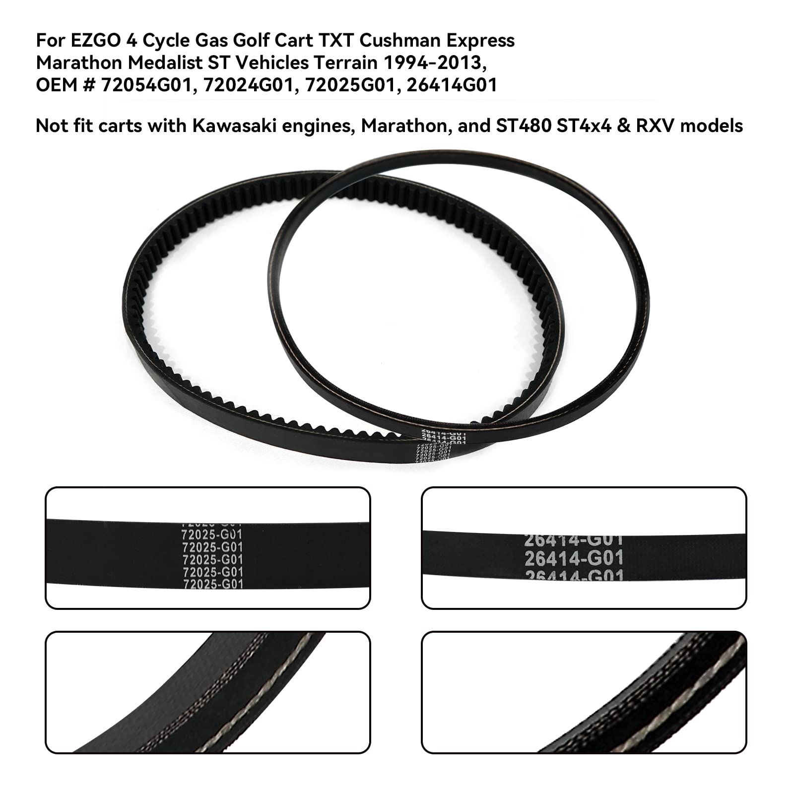 XUANYUDG0769 EZGO TXT Gas Drive Belt Starter Generator Belts for Golf Cart EZGO 4 Cycle Gas TXT Cushman Express Marathon Medalist ST Vehicles Terrain 1994-2013, Replacement OEM # 72054G01, 26414G01