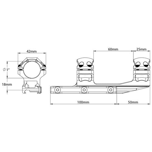 UTG ACCU-SYNC™ 1" Med. Profile 50mm Offset Pic. Rings, Red, Medium