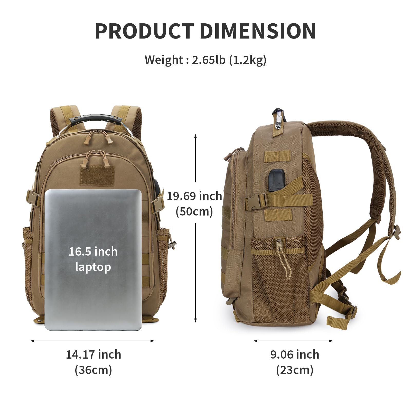 HUNTVP Military Tactical Backpack 40L Large Army 3 Day Assault Pack Molle Bag Backpacks WR Hunting Rucksack Assault Pack