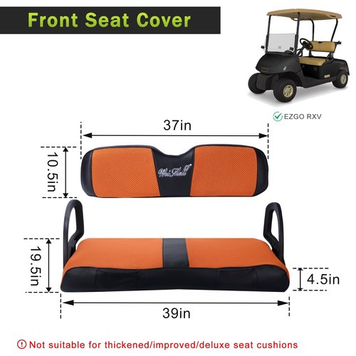 WEIMELL Golf Cart Seat Covers for EZGO RXV Front Seat Covers Thicken Breathable Mesh with Vinyl Leather Fits OEM Ordinary Cushion Covers No Nail Gun Easy to Install Black & Orange