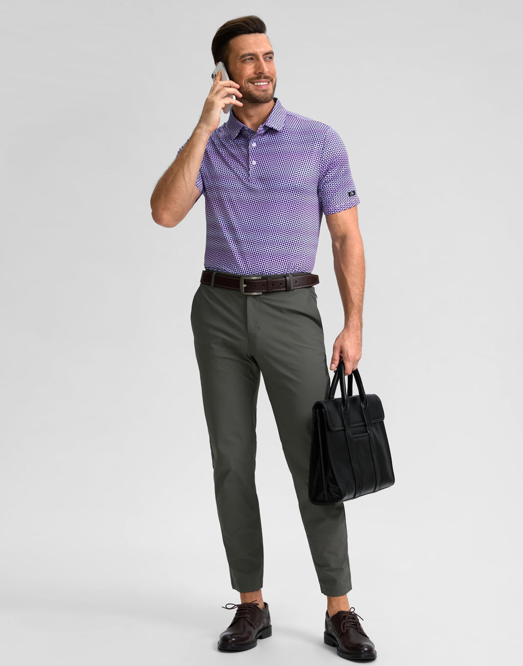 Obla Mens Golf Polo Shirts Short Sleeve Dry Fit Performance Moisture Wicking Casual Print Collared Golf Shirts for Men(Purple Square_XXL)