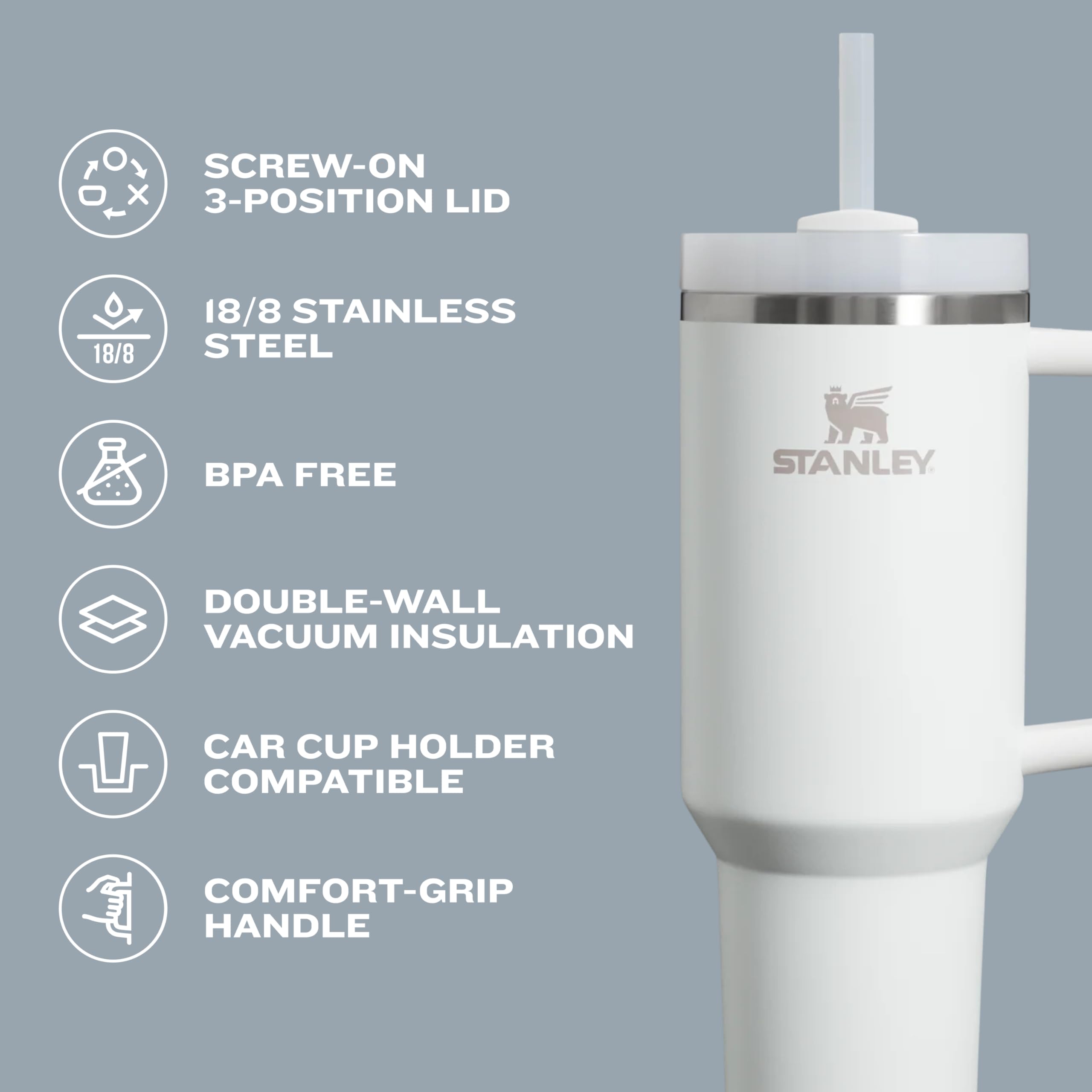 STANLEY Quencher H2.0 Tumbler with Straw 14 oz | Flowstate 3-Position Lid | Cup Holder Compatible for Travel | Insulated Stainless Steel Cup | BPA-Free | Rose Quartz 2.0