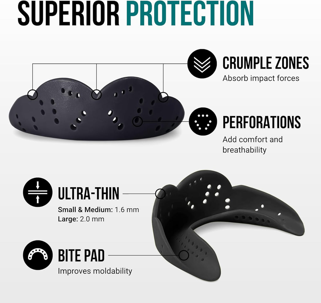 SISU Aero Large Mouthguard | Charcoal Black - 30% Stronger Protection for Sports - Remoldable & Ultra Slim