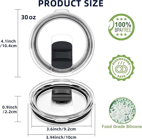 30 oz Tumbler Lid - Replacement Lid, Compatible for YETI 30/32 oz Tumbler, 14 oz Mug and 35/42 oz Straw Mug, Travel Spill-Proof Cup Lids Covers with Magnetic Slider Switch, BPA Free