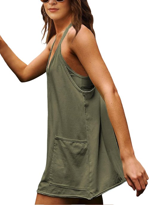 Lentta Women's Athletic Mini Dress - Sleeveless V-Neck with Built-In Shorts | Perfect for Summer