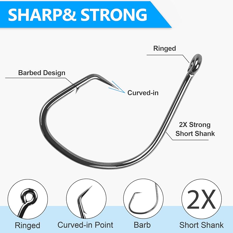 2/0-120pcs Saltwater Circle Hooks, High Carbon Steel Octopus Hooks for Catfish, Bass, Redfish, Freshwater