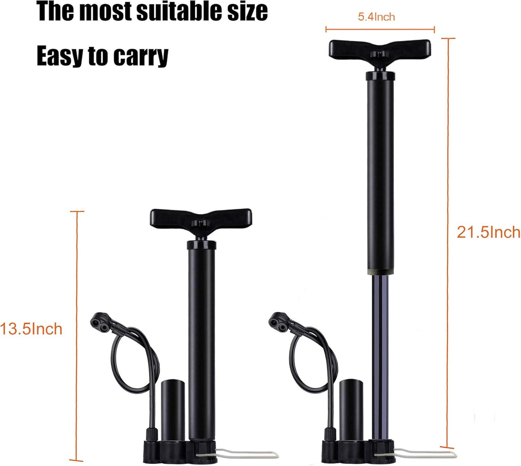 VIMILOLO Bicycle Pump - Portable Floor Pump with Gauge for Presta & Schrader Valves | Ideal for Bikes & Balls