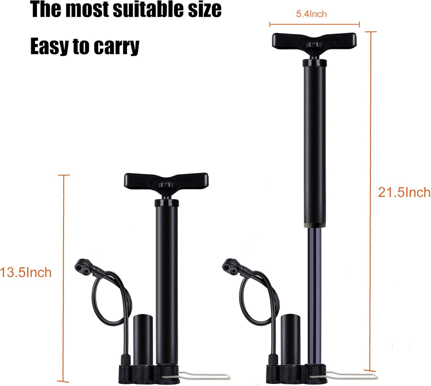 VIMILOLO Bicycle Pump - Portable Floor Pump with Gauge for Presta & Schrader Valves | Ideal for Bikes & Balls