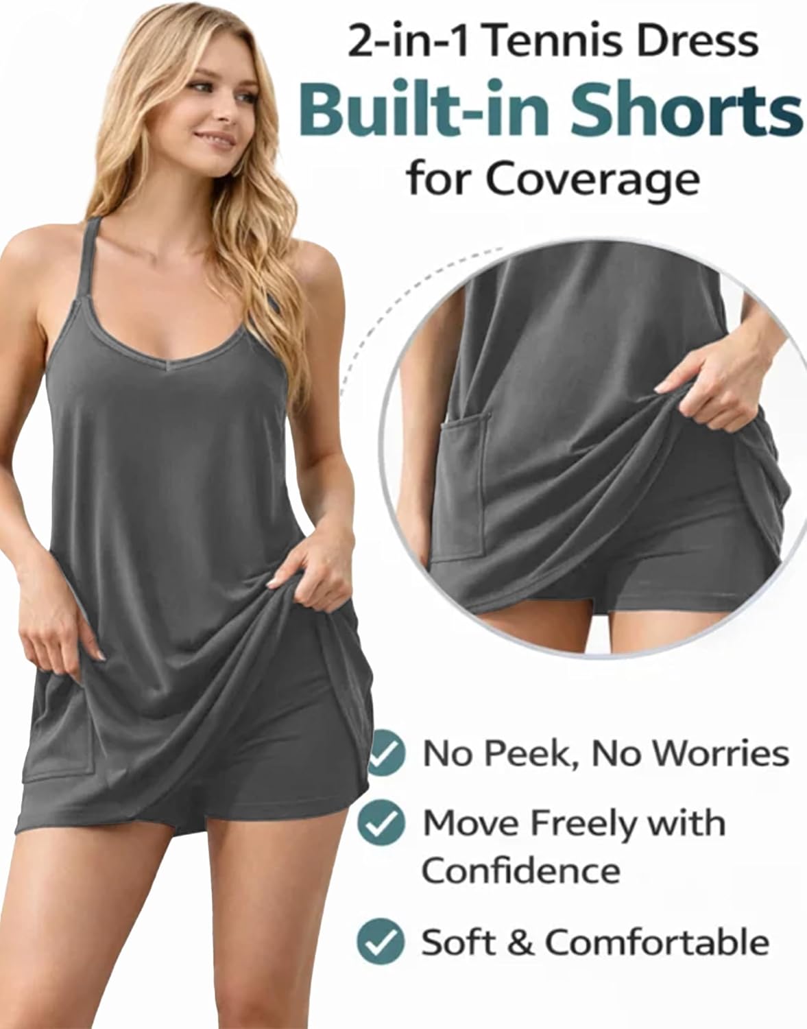 Skiennix Women's Sleeveless Mini Dress - 2026 Summer Spaghetti Strap Sundress with Built-In Shorts