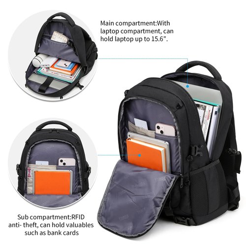 RUCYEN Skateboard Backpack, Laptop Backpack with USB Charging Port, RFID Anti-Theft Lock, Waterproof Fabric, Fits up to 15.6 Inch Laptop, for Business Travel Men (Black)