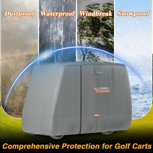 EVRBUL Golf Cart Cover 2/2+2/4 Passenger Heavy Duty 420D Waterproof Golf Cart Covers with Three Zipper Doors Compatible with EZGO, Club Car, Yamaha Golf Carts,Windproof Sunproof Golf Cart Cover (Gray)