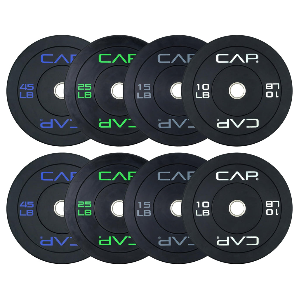 CAP 190 lb Economy Olympic Bumper Plate Set, 2-Inch Olympic Plates, Medium Bounce Rubber Weight Plates with Steel Hub for Weightlifting, Strength Training & Home Gym Workouts