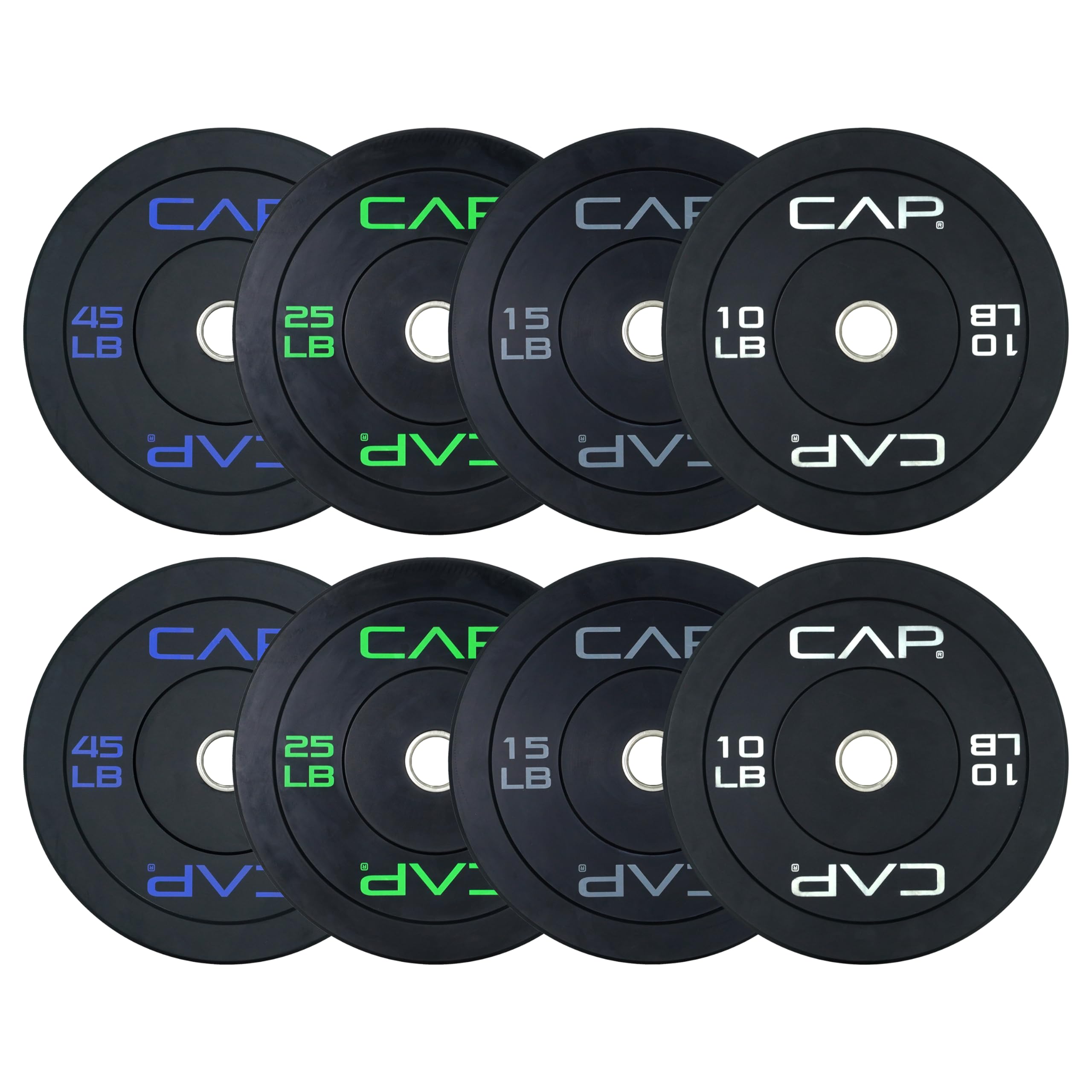 CAP 190 lb Economy Olympic Bumper Plate Set, 2-Inch Olympic Plates, Medium Bounce Rubber Weight Plates with Steel Hub for Weightlifting, Strength Training & Home Gym Workouts