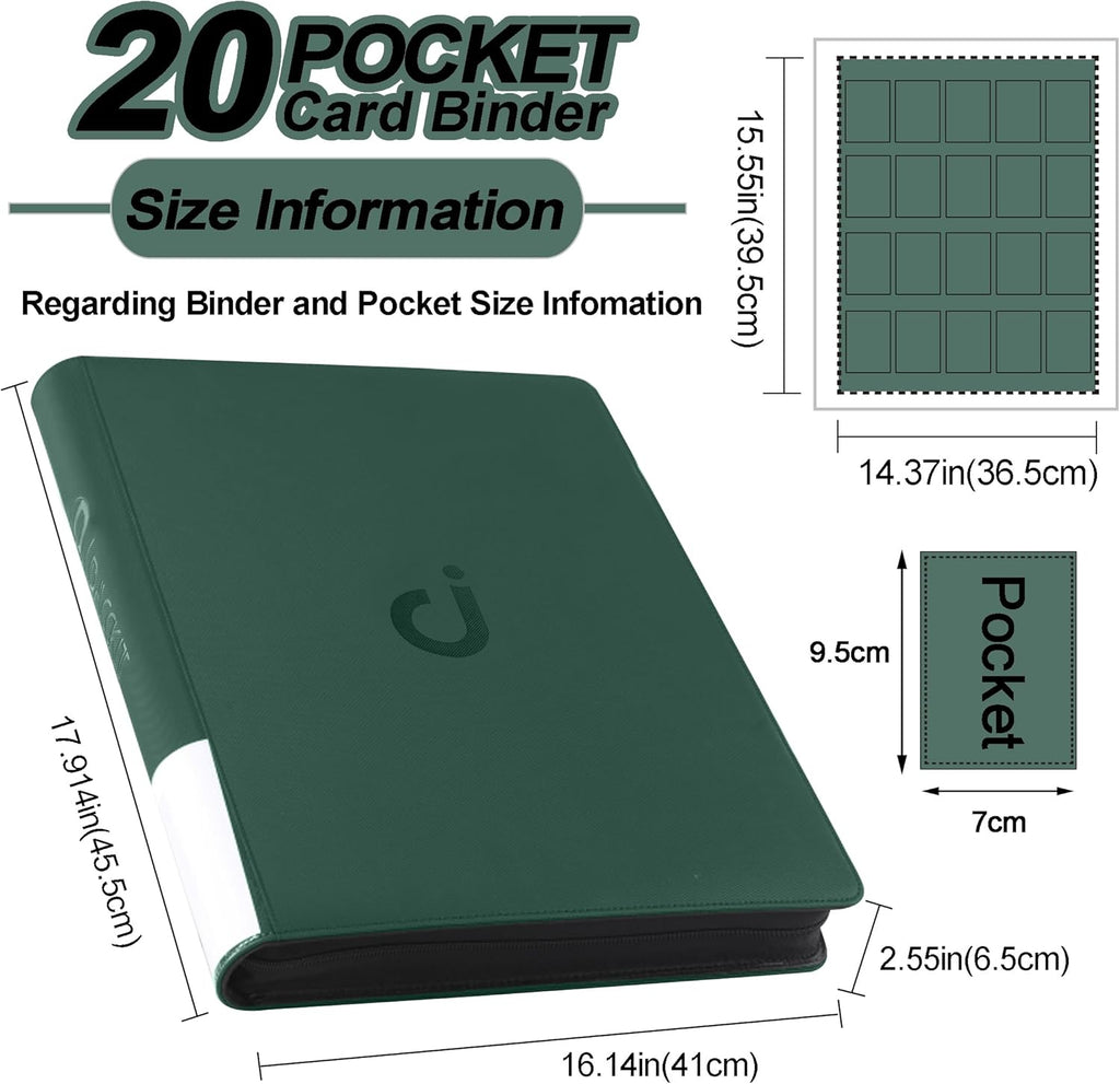Premium 2000 Pocket Card Binder - Ringless Trading Card Album Fits 2000 Cards | Blackish Green
