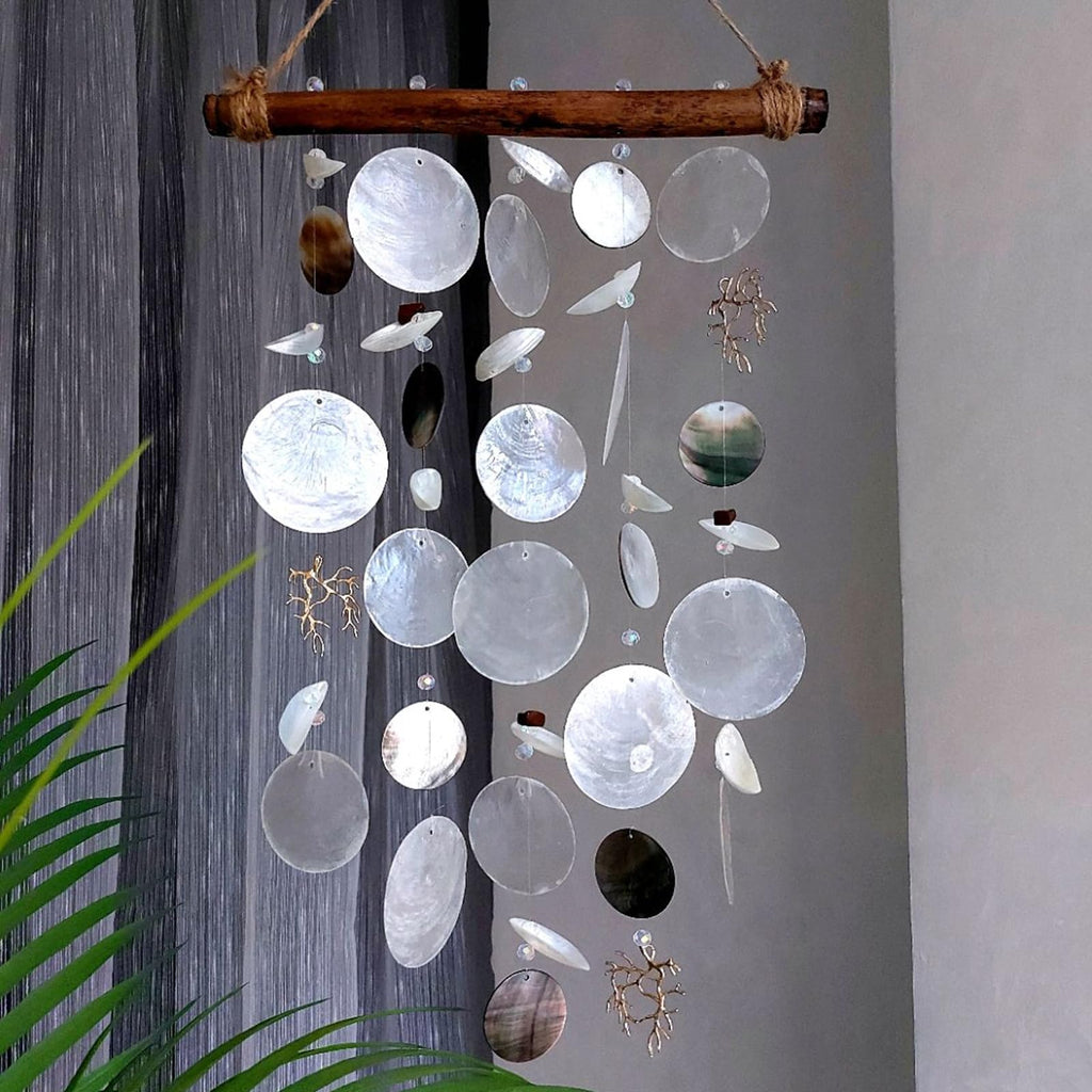 Elesunory Round Capiz Shells, 200 Pcs Capiz Shells and 100 Pcs Shell Garland Strings Bulk with 2 Holes, 2” Blank Shell Pendants for Wedding Home Decor Birthday Party DIY Craft Hanging