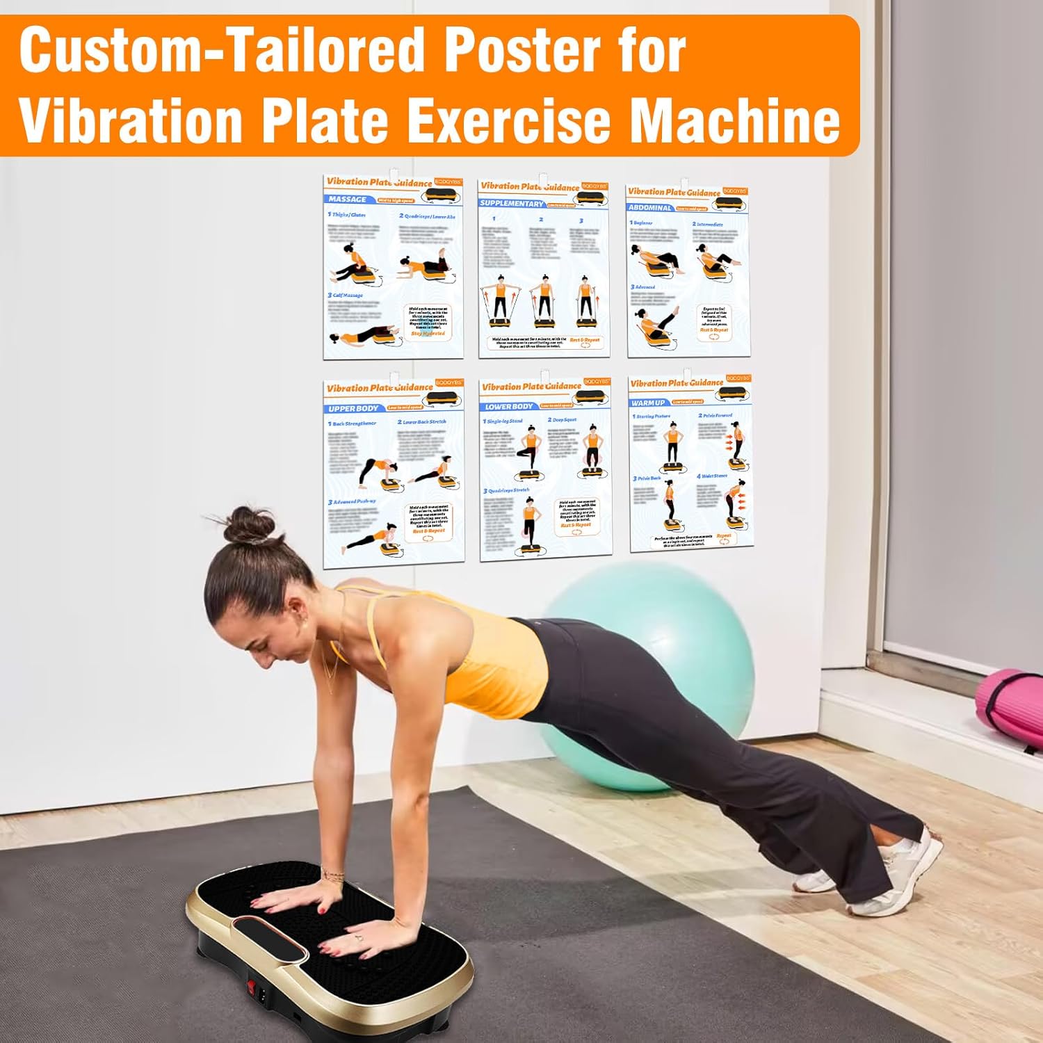 Skiennix Vibration Plate Exercise Machine Poster - 6 Workout Guides & 2 Planner Sheets for Total Body Fitness