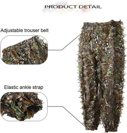 EAmber Ghillie Suit - 3D Leaf Camouflage Hunting Pants for Youth & Adults | Lightweight Coveralls