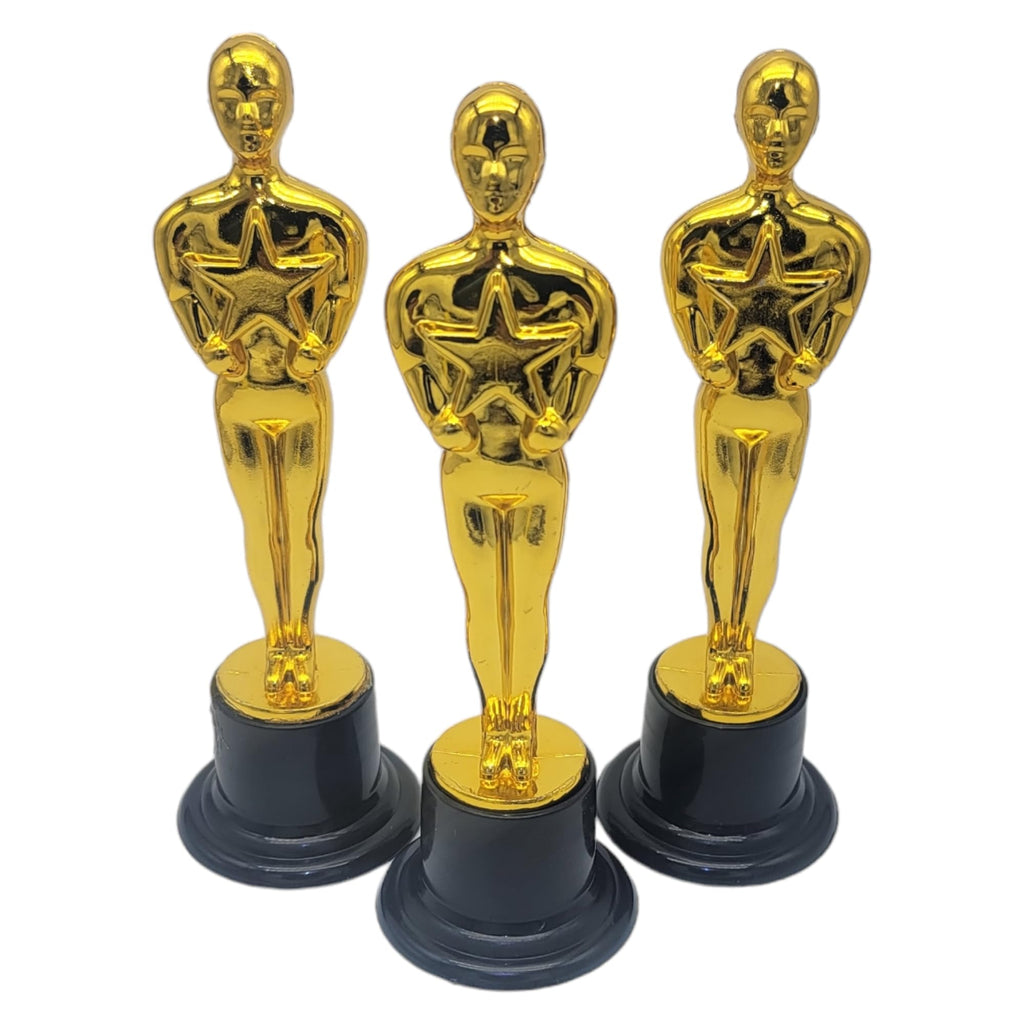 Zugar Land Gold Award Trophies (6 Pack) (6 Inches) Bulk Golden Plastic Statues. Standing Man Award Holding a Large Star Trophy for Movie Sport Ceremony Birthday Prize (Gold Award Trophy, 6)