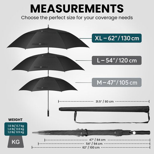 JPAXI Golf Umbrella Windproof - 62 Inch Large Umbrellas For Rain Heavy Duty - Automatic Open Ultimate UV Protection - Water Repellent Double Canopy Vented - Best Sports Umbrella