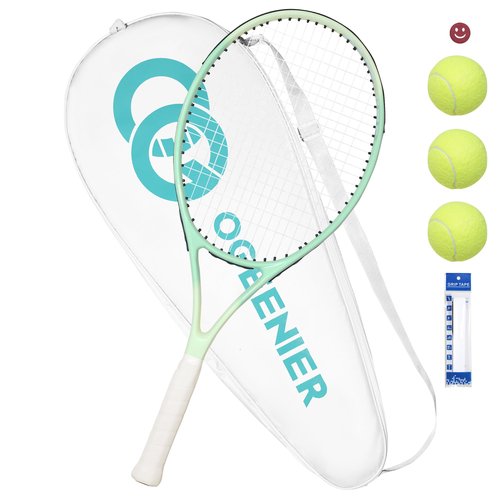 OGEENIER 27" Tennis Racket for Adults, Pre-Strung Tennis Racquet for Beginners, Lightweight and Recreational Rackets with 1 Overgrip and 3 Tennis Balls