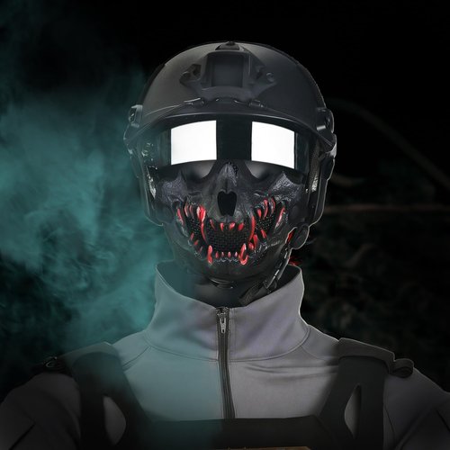 Guayma Airsoft Half Face Skull Masks Tactical Face Protection Mesh Mask for Halloween Cosplay Paintball CS Games,Suit