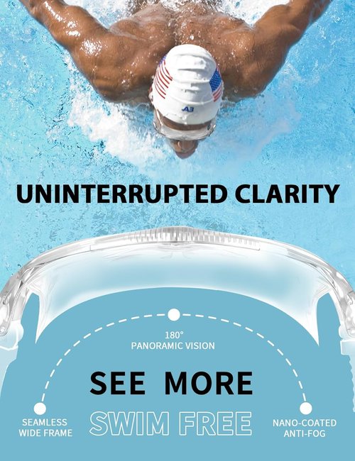 Adult Swim Goggles - Liquid Silicone Anti-Fog Swimming Goggles for Men & Women | 180° Clear View & UV Protection