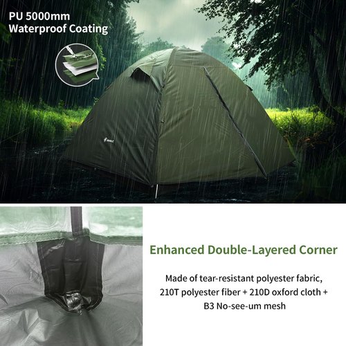 Backpacking Tent for Camping 2/3/4 Person Hiking Ultralight Tent for Waterproof Windproof Outdoor Tents Easy Setup Two Doors Double Layer Lightweight Instant Tents (Green, 1-2 Person)