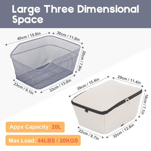 Lixada Rear Bike Basket with Waterproof Fabric Case, Metal Wire Bike Cargo Basket Fits Most Adult Bikes, Large Bicycle Basket Rear Rack Bike Basket for Pet, Shopping, Grocery, Commuting, Picnic