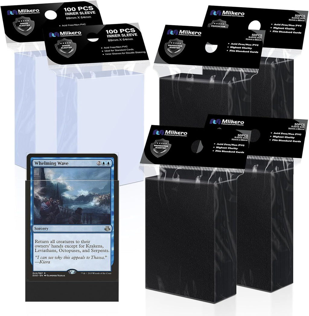 Skiennix 400 Pack Card Sleeves - 200 Matte Black & 200 Perfect Fit for Double-Sleeving | Ideal for MTG & TCG