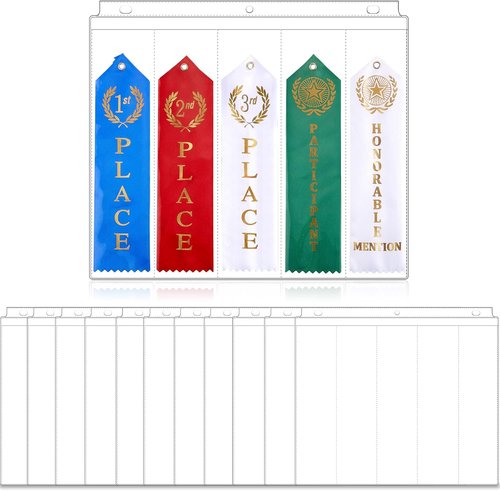 Henoyso Award Ribbon Organizer - Clear Plastic Holder with 50 Blank Pages for 3-Ring Binders