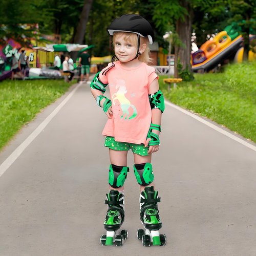 Nattork Roller Skates for Kids, Adjustable Light up Rollerskates for Girls Boys, Green Blue Purple Pink Skates for Toddler,Beginner Kids Roller Skates Indoor Outdoor