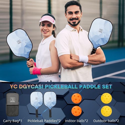 Pickleball Paddles Set of 2, 2026 USAPA Approved Pickleball Set, Fiberglass Lightweight Pickle Ball Rackets 2 Pack, 2 Outdoor Pickleball, 2 Indoor Pickleball Balls, 1 Pickleball Bag for Women and Men