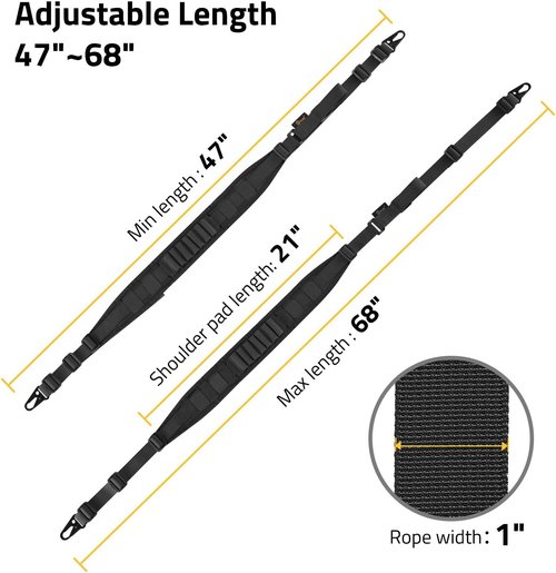 CVLIFE Quick Adjust Rifle Sling - Two Point Design with Removable Shoulder Strap & 7 Elastic Loops | Fits 9mm-13mm Calibers